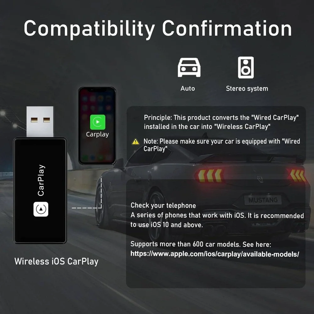 Wireless‎ CarPlay Adapter USB Dongle for Apple CarPlay Wired to Wireless